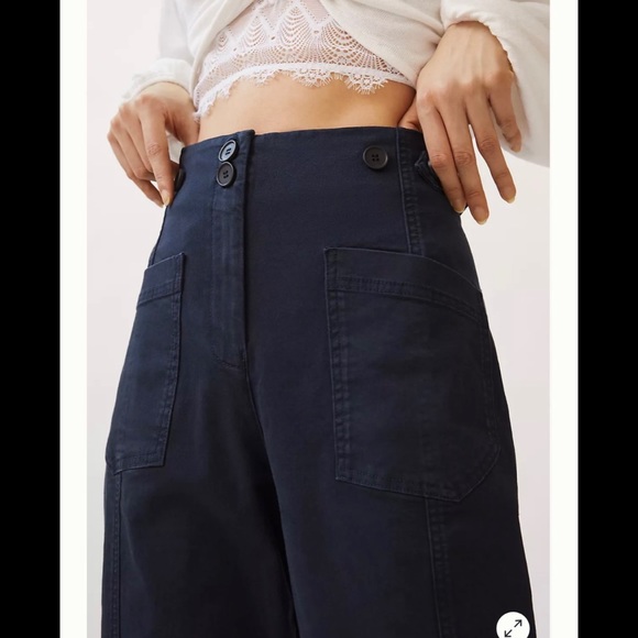 SOLD - Anthropologie Maeve High-Rise Slim Curved Sailor Pants in Navy Blue - Picture 5 of 14
